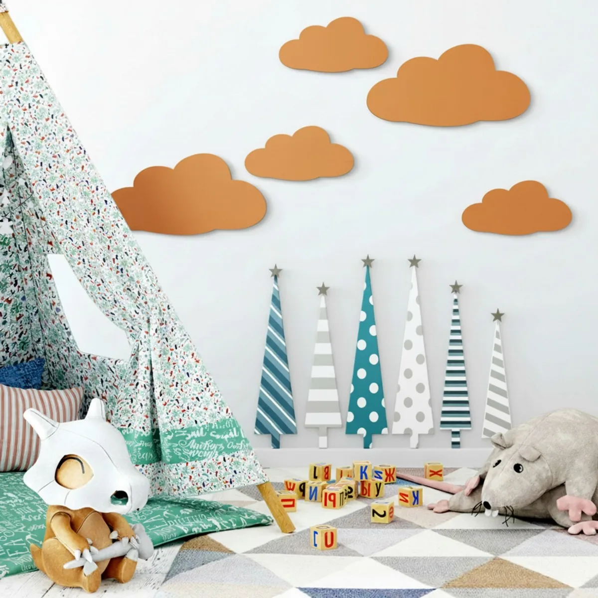 Wanddeko Wolken-Set (5-teilig) – Birken-Sperrholz