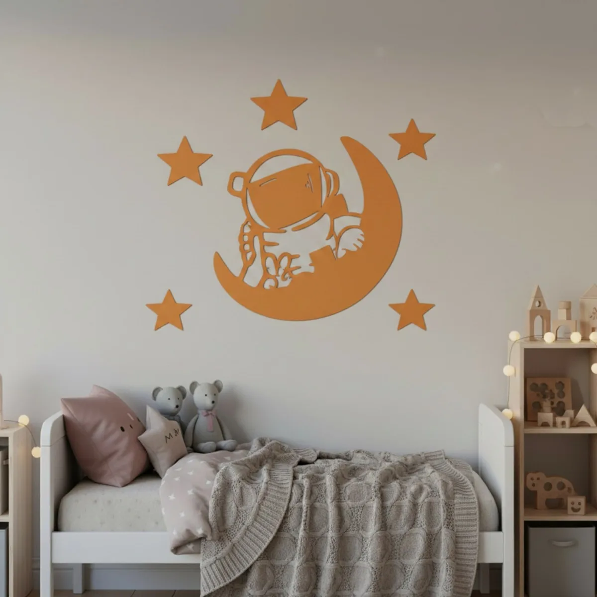 Birch Plywood Wall Decor - Little Astronaut with Moon and Stars