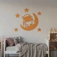 Birch Plywood Wall Decor - Little Astronaut with Moon and Stars