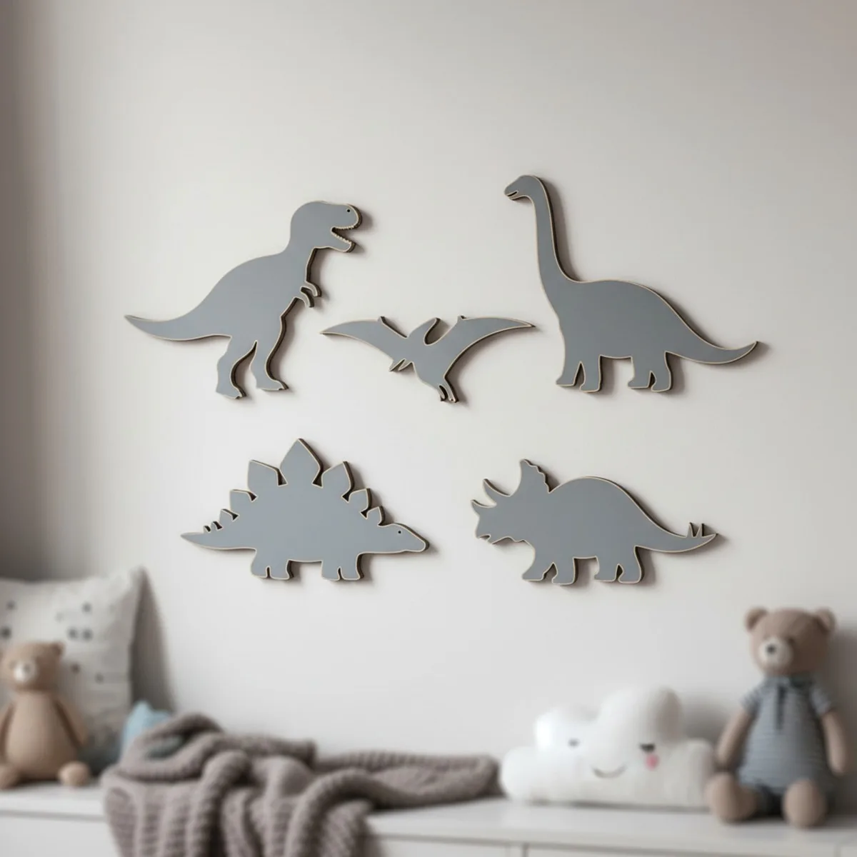 Birch plywood decoration dinosaur set 5 pieces