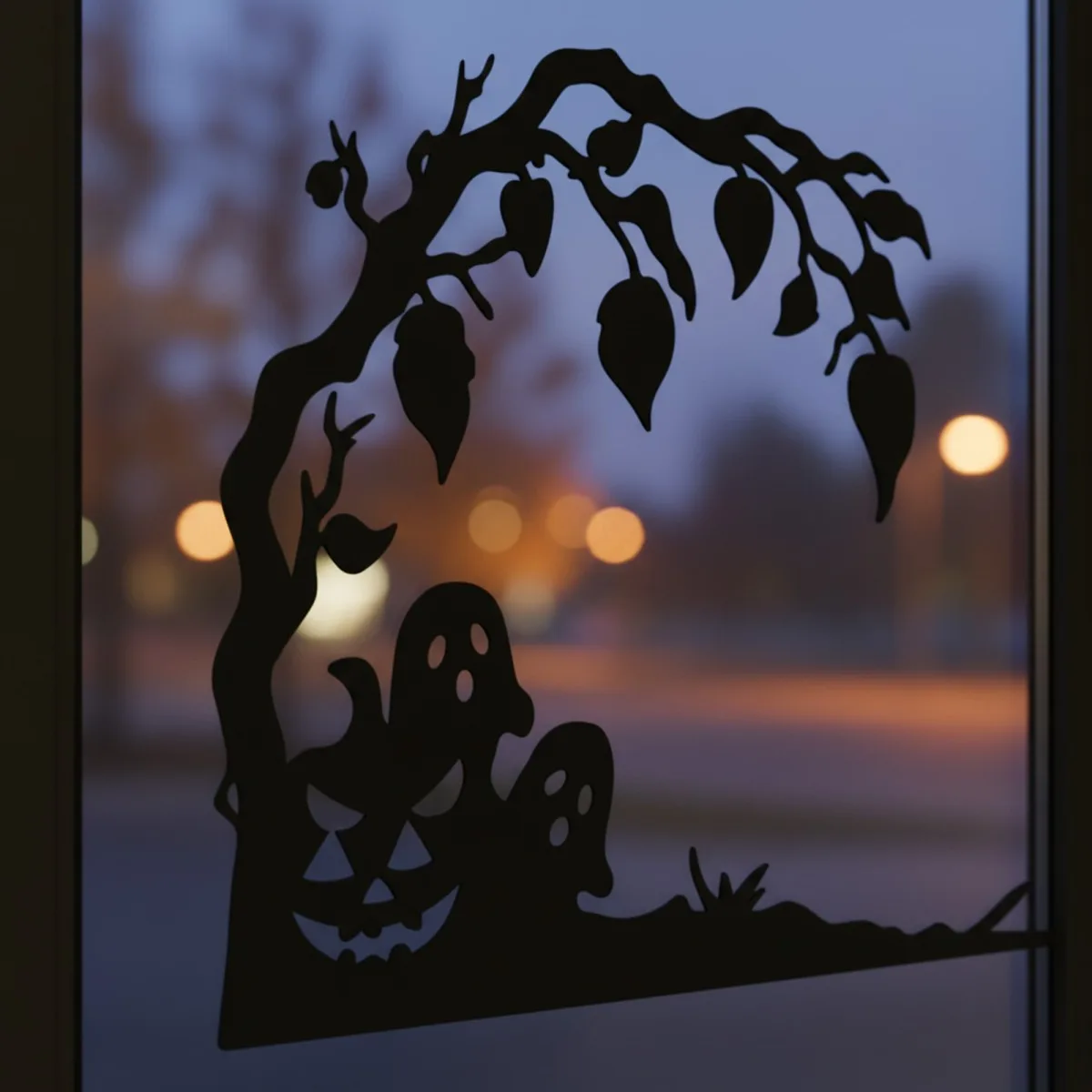 Halloween Ghostly Tree Corner Wall Art with Ghosts and Pumpkin – Birch Plywood