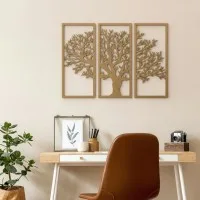 Wanddekoration aus Birken-Sperrholz – 3-teiliges Baum-Set 58x40 cm