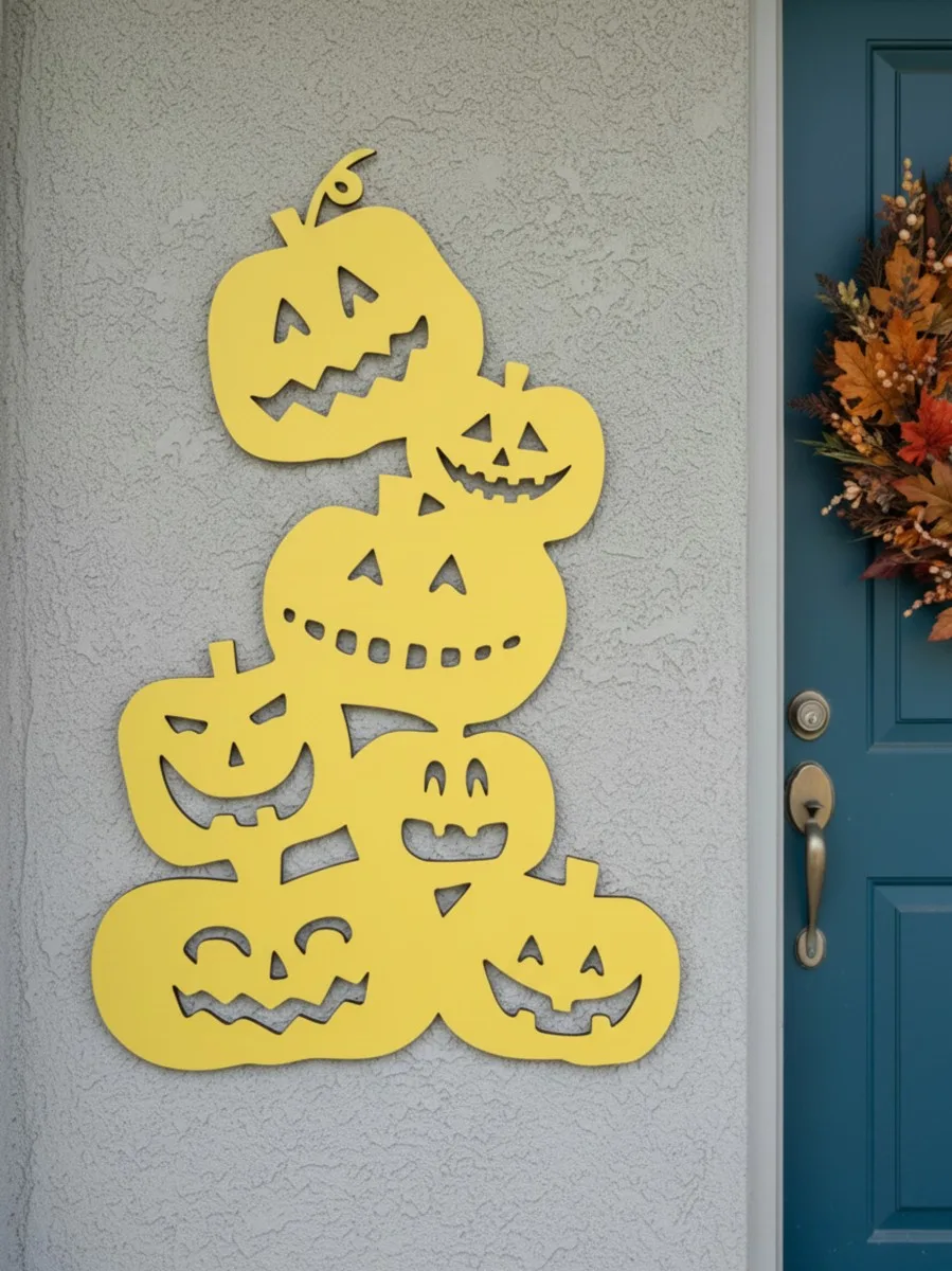 Déco murale Halloween pile de citrouilles – six citrouilles sculptées 60 cm