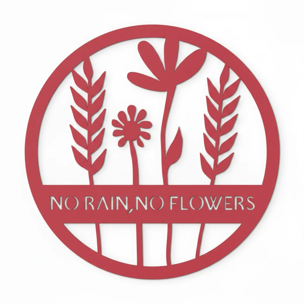 Déco murale en contreplaqué – No Rain No Flowers, ronde
