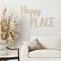Houten woorden „Happy Place” van berkenmultiplex – wanddecoratie