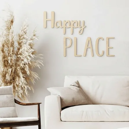 Holz-Wörter „Happy Place“ aus Birken-Sperrholz – Wanddeko-Buchstaben