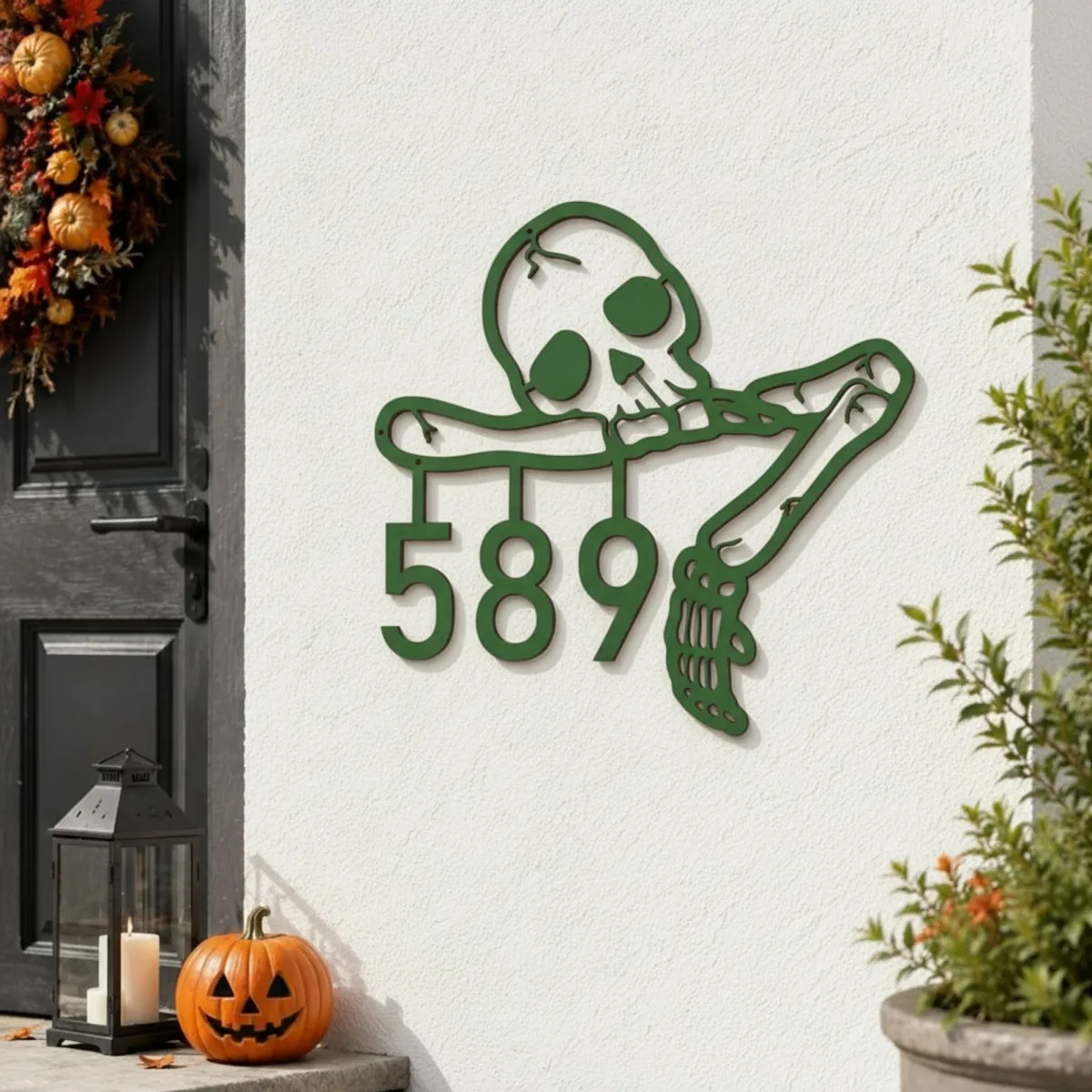 Halloween Skeleton House Number Sign – Custom Address Numbers, Skull & Bone