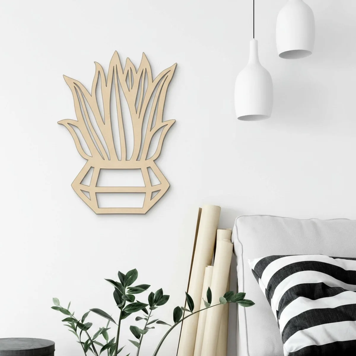 Diamond Potted Plant Wall Decor – Laser-Cut Birch Plywood