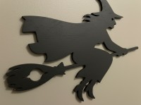 Flying Witch Wall Decor – Halloween Witch on Broomstick Silhouette – Birch Plywood