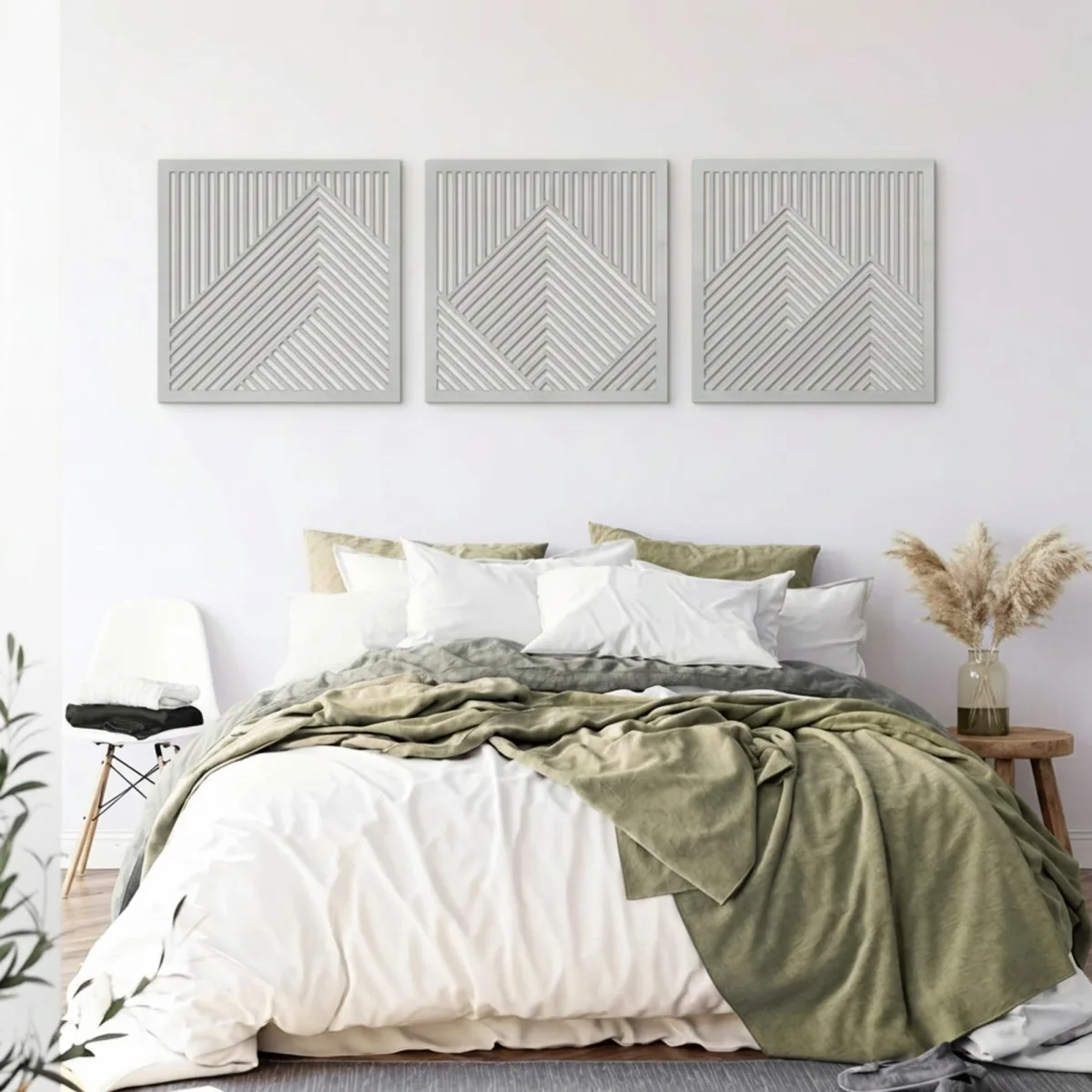 Mountain Wall Art Set, 3 Panels – Laser-Cut Birch Plywood, 64x20 cm