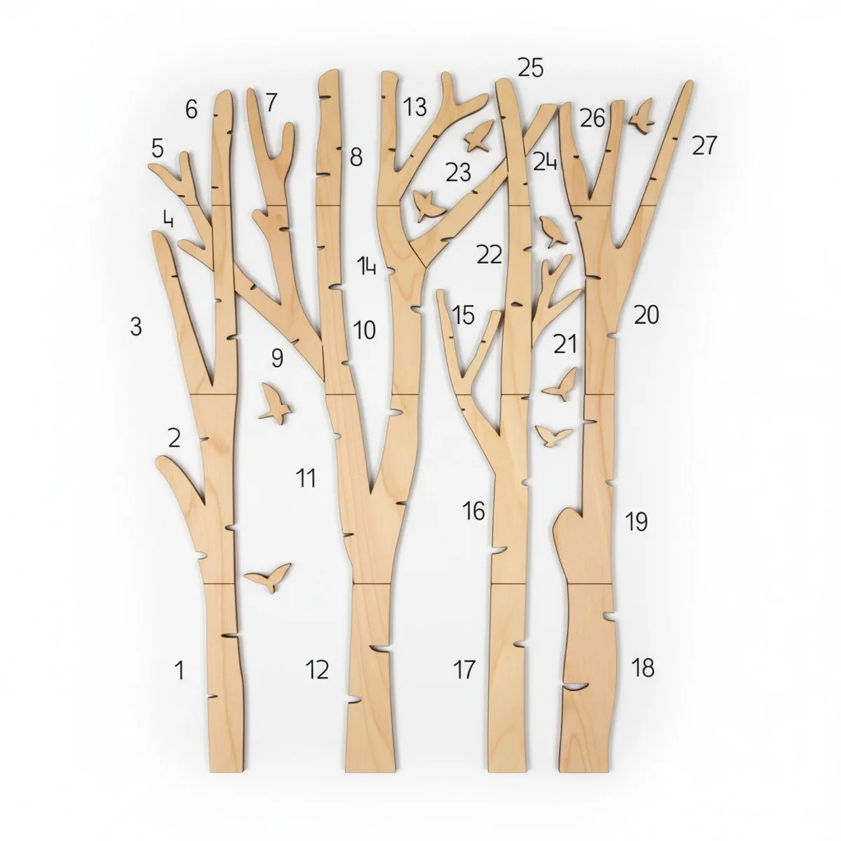 Plywood Wall Decor – Birch Forest with Birds, 120×140 cm