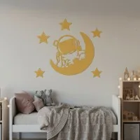 Birch Plywood Wall Decor - Little Astronaut with Moon and Stars