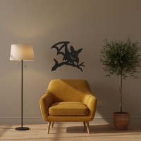 Perched Vampire Bat Wall Decor – Halloween Bat with Wing Cloak on Branch – Birch Plywood