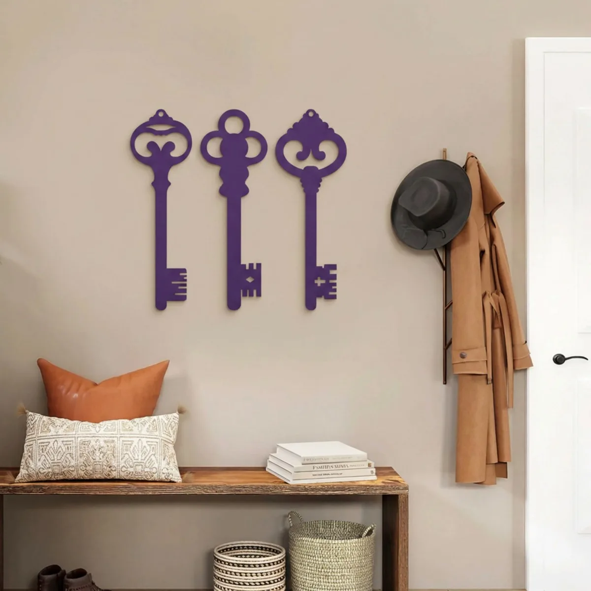Décoration murale clés vintage en bois (lot de 3) – contreplaqué de bouleau