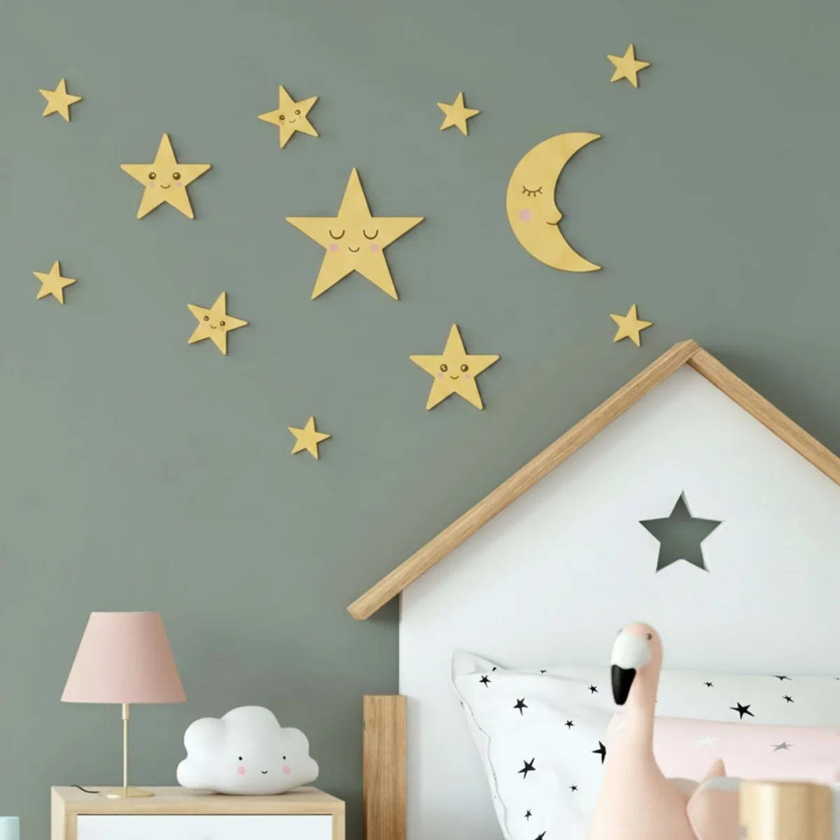 Moon and Stars Set Large – Birch Plywood Kawaii Nursery Decor