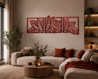 Wooden Leaves Triptych Wall Panel