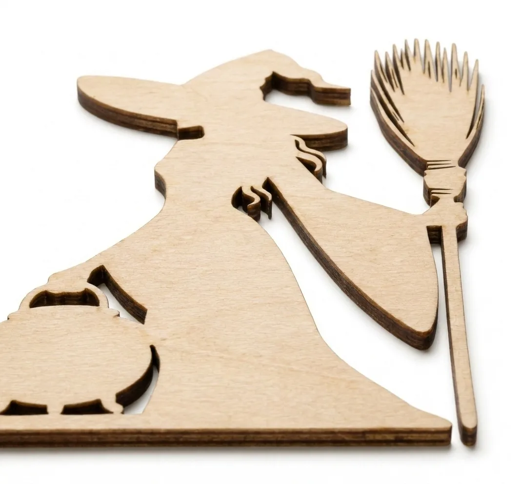 Wooden Witch Silhouette with Broom
