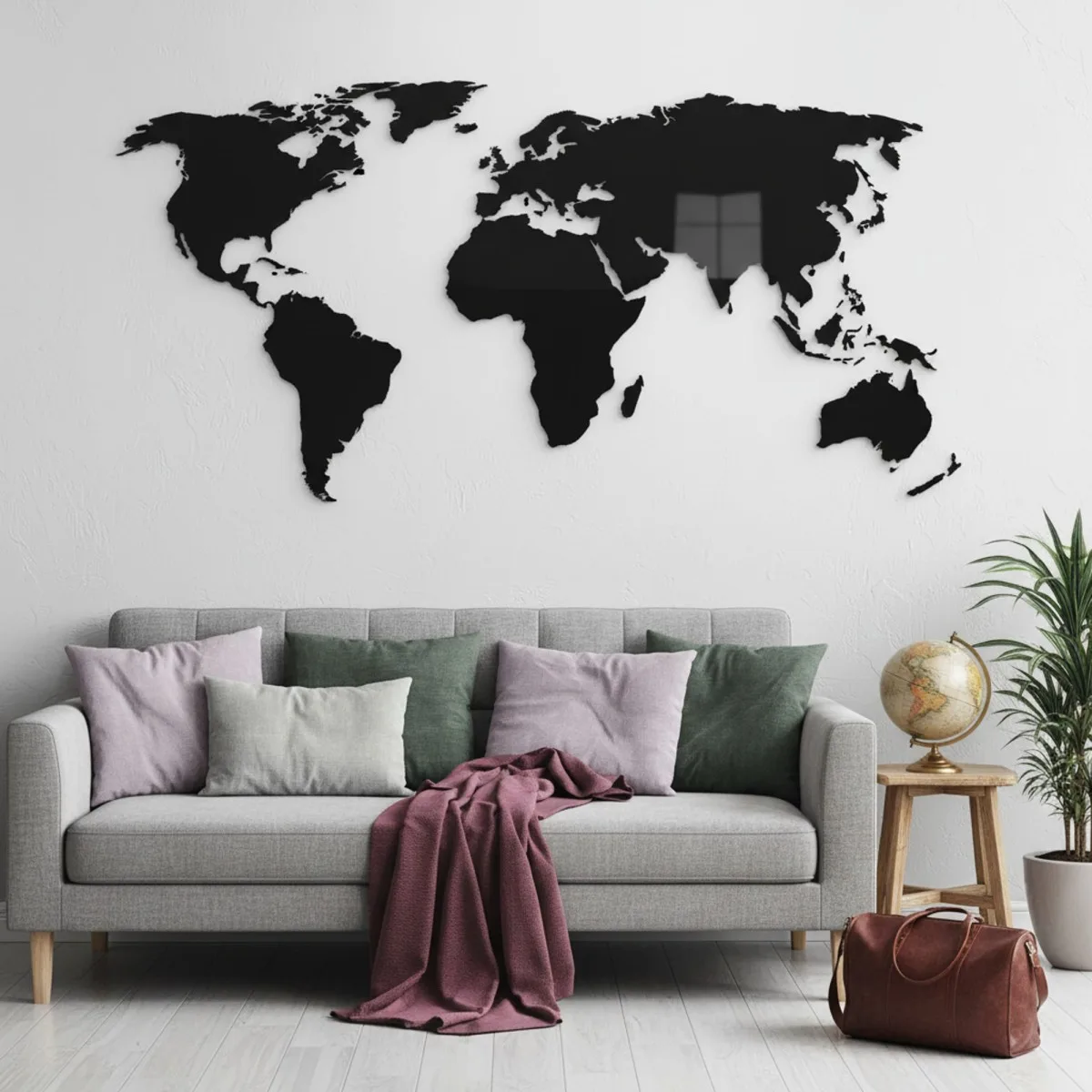 Plywood World Map Wall Decor