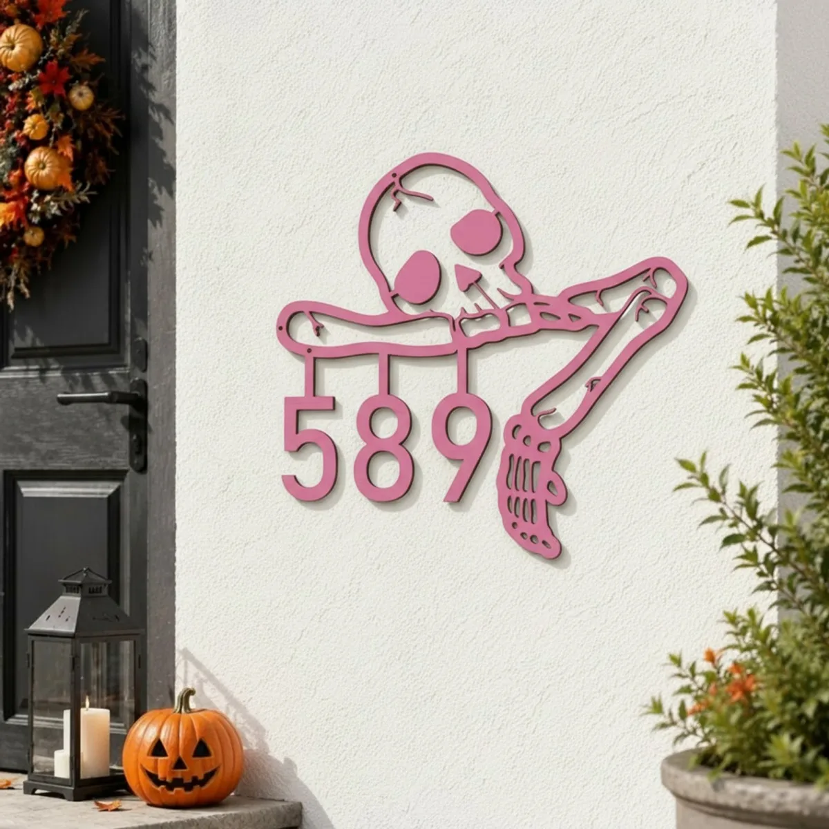 Halloween Skeleton House Number Sign – Custom Address Numbers, Skull & Bone