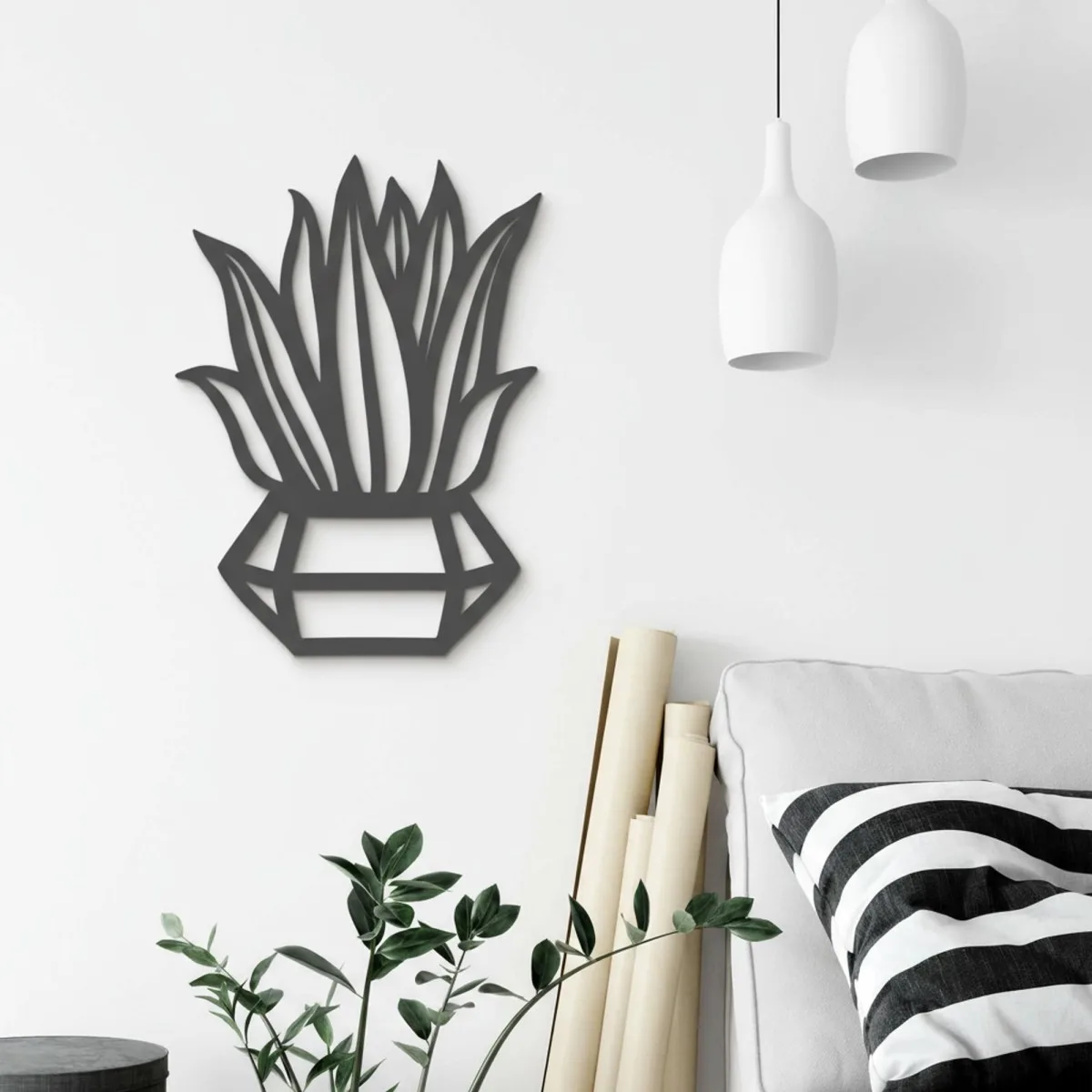 Diamond Potted Plant Wall Decor – Laser-Cut Birch Plywood