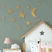 Moon and Stars Set Large – Birch Plywood Kawaii Nursery Decor