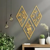Birch Plywood Wall Decor – Ginkgo Leaf Diamond Set (3 pieces)