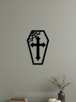 Coffin Wall Decor – Cross & Spider Web – Birch Plywood 30x45 cm