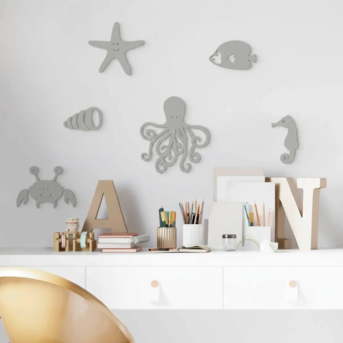 Wooden Marine Animal Decor (6 pieces) - Birch Plywood - 50x30 cm
