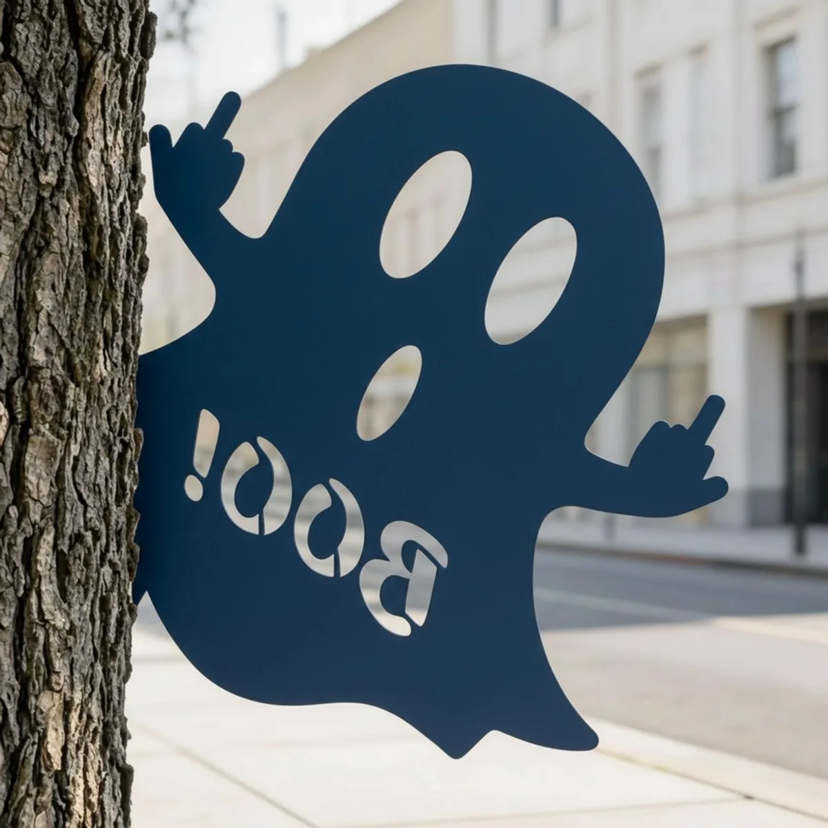 Halloween Frecher Geist Gartendeko – Lässiges BOO-Schild mit Stinkefinger 60 cm