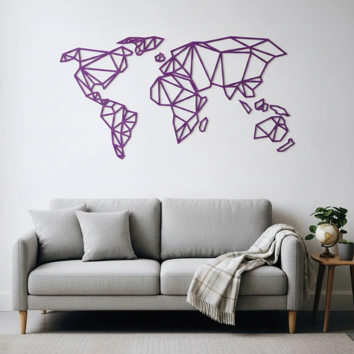 Origami World Map Plywood Wall Decor – Geometric Wireframe Map 100x50 cm