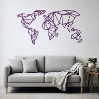 Origami World Map Plywood Wall Decor – Geometric Wireframe Map 100x50 cm