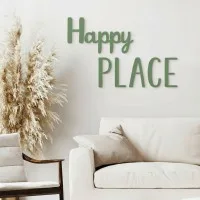 Houten woorden „Happy Place” van berkenmultiplex – wanddecoratie
