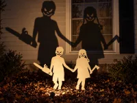 Creepy Couple Halloween Yard Stakes – Boy with Chainsaw & Girl with Axe