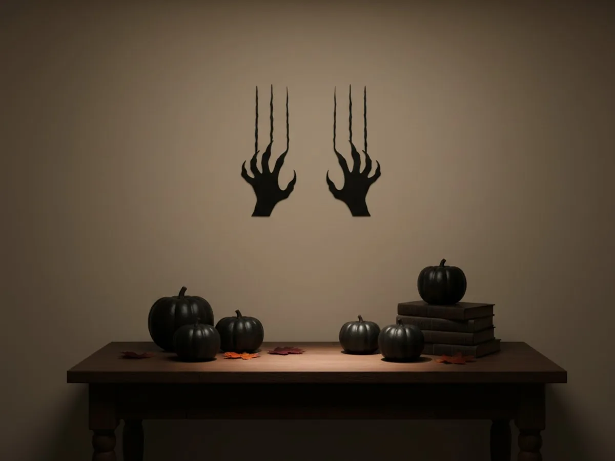 Monster Claw Scratches Wall Decor Set – 2 Creepy Hands – Birch Plywood