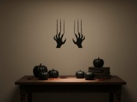 Monster Claw Scratches Wall Decor Set – 2 Creepy Hands – Birch Plywood