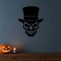 Skull in Top Hat Wall Decor – Gothic Halloween Skeleton – Birch Plywood 37x45 cm