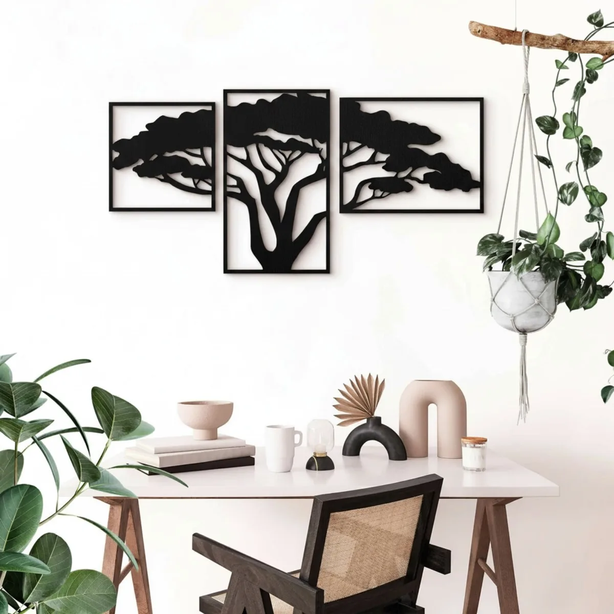 Houten wanddecoratie: Afrikaanse boom (3 delen) – Berken multiplex