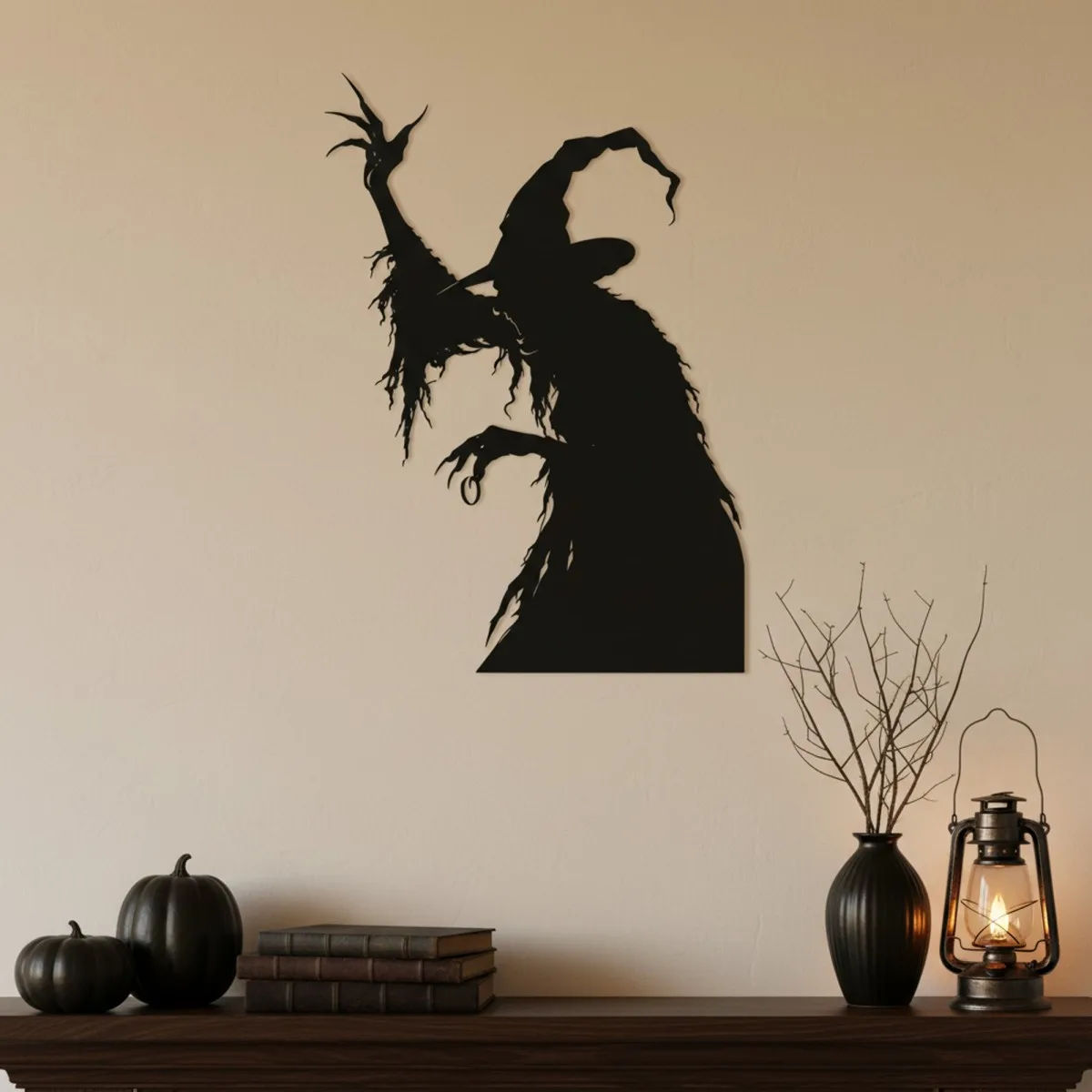 Screaming Witch Wall Decor – Claw Hand Holding a Ring – Birch Plywood