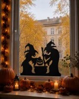 Wooden Panel Witches at Cauldron