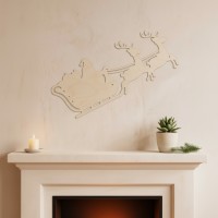 Traîneau du Père Noël – silhouette murale en contreplaqué de bouleau avec rennes