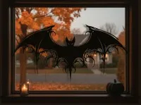 Tribal Bat Wall Art – Ornate Gothic Bat with Scrollwork Wings – Birch Plywood Halloween