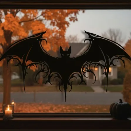 Tribal Bat Wall Art – Ornate Gothic Bat with Scrollwork Wings – Birch Plywood Halloween