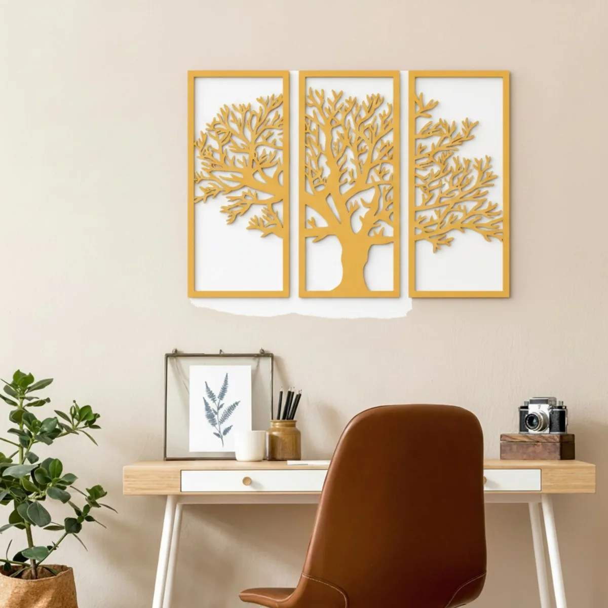 Wanddekoration aus Birken-Sperrholz – 3-teiliges Baum-Set 58x40 cm
