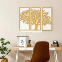 Wanddekoration aus Birken-Sperrholz – 3-teiliges Baum-Set 58x40 cm