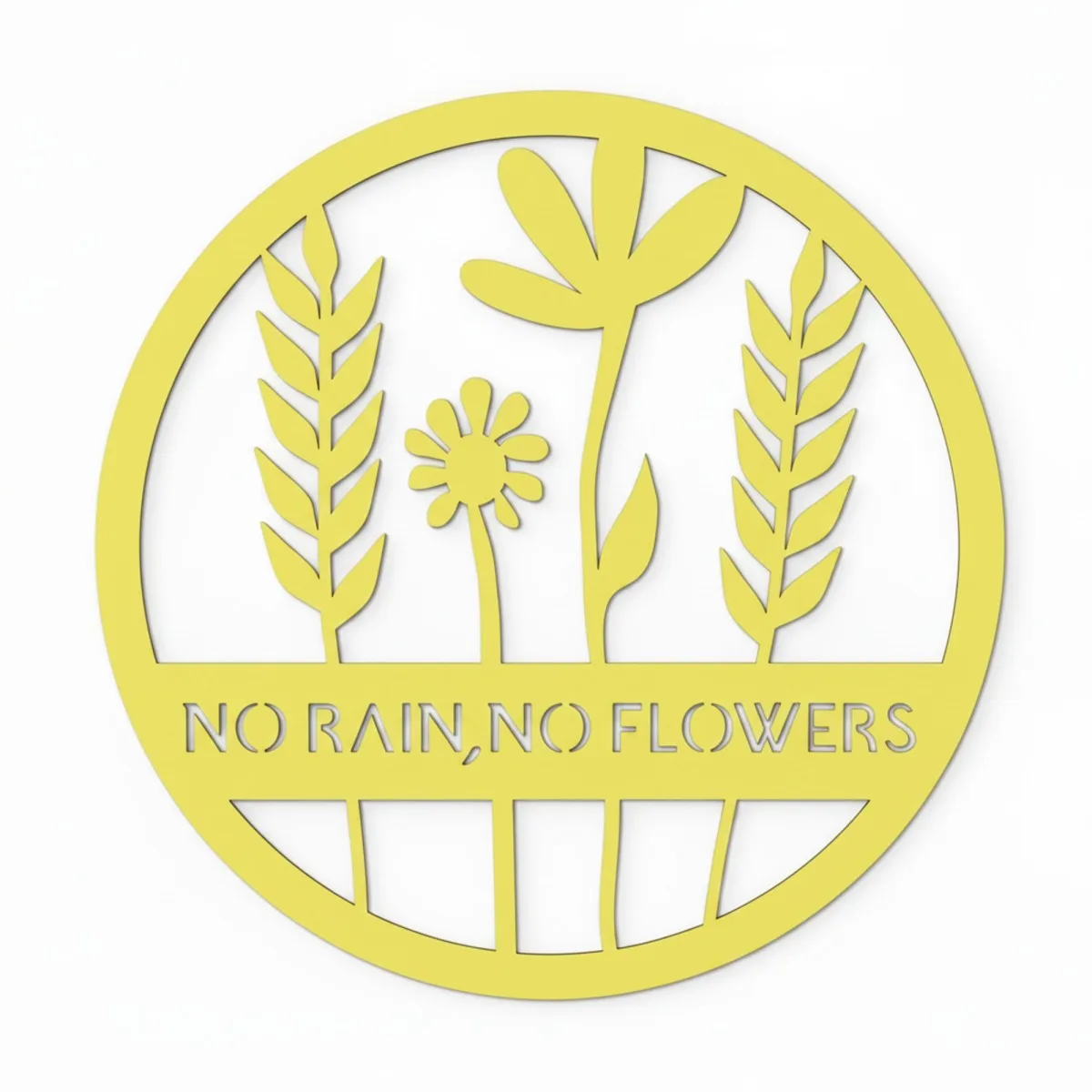 Déco murale en contreplaqué – No Rain No Flowers, ronde