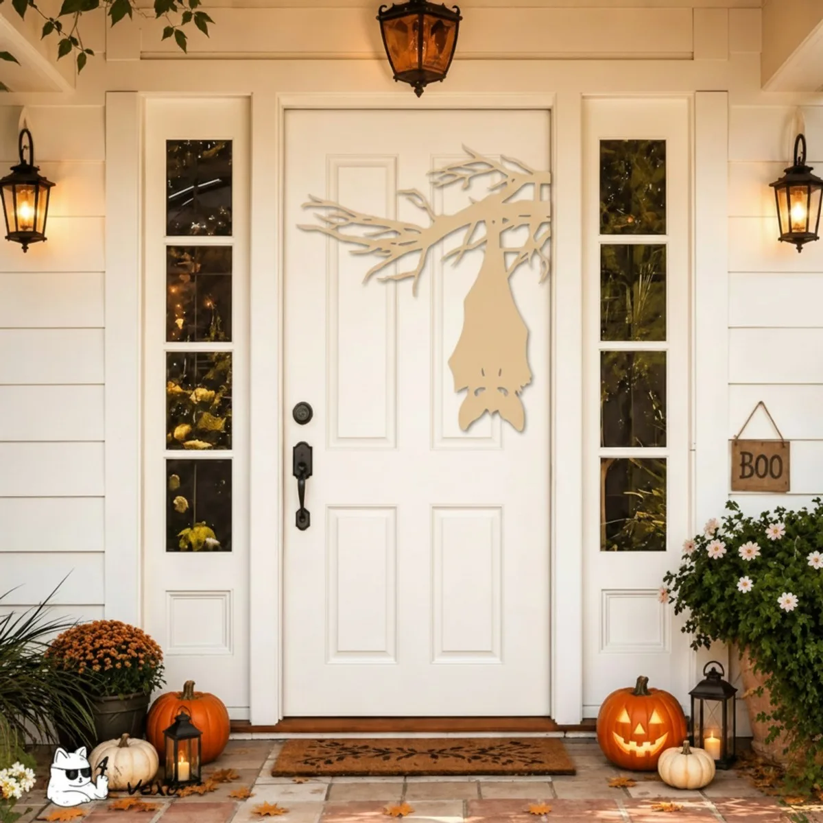 Chauve-souris suspendue à une branche Halloween – Silhouette effrayante pour porte et mur