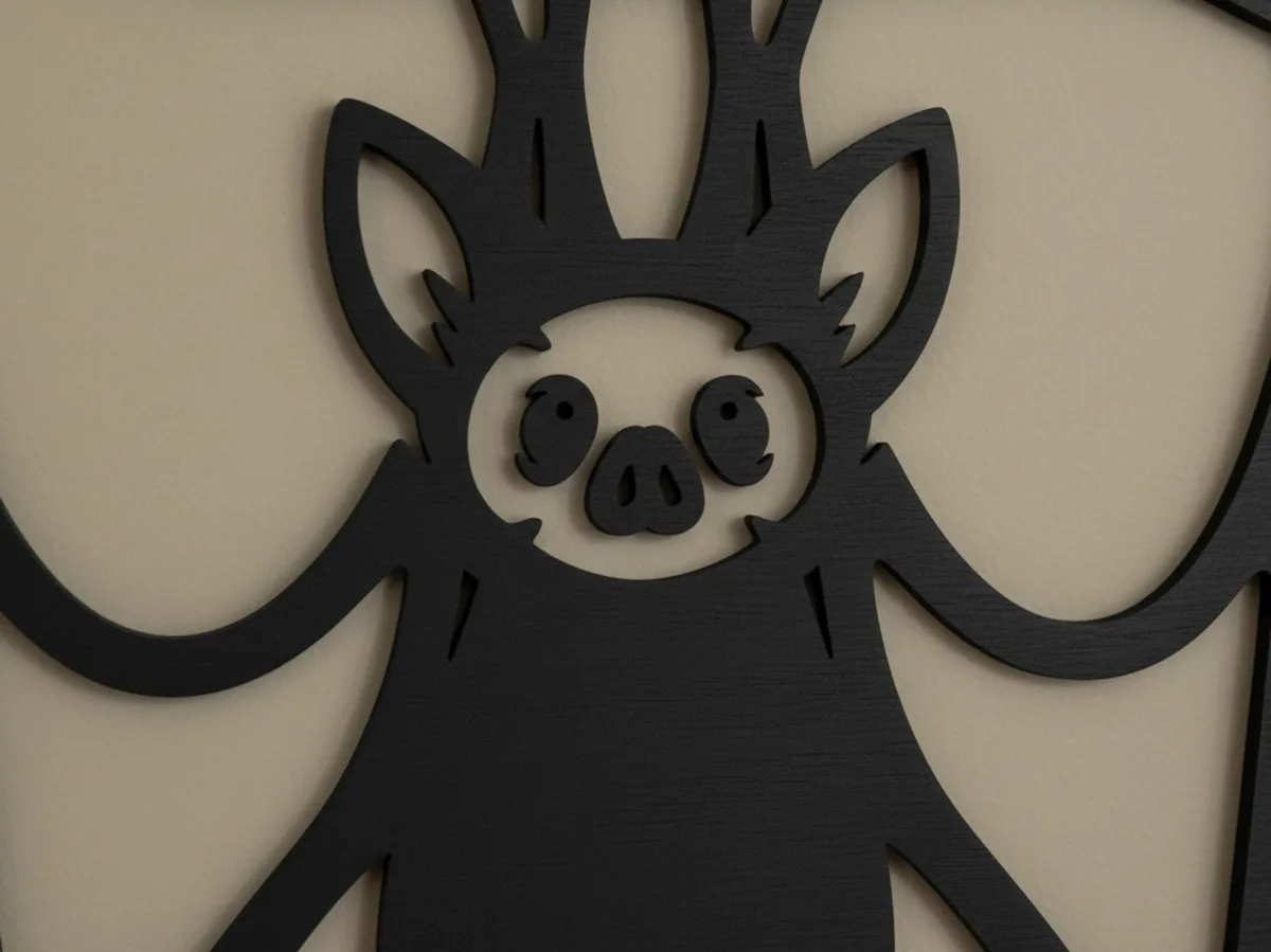 Cute Hanging Bat Wall Decor – Cartoon Bat on Branch Silhouette – Birch Plywood