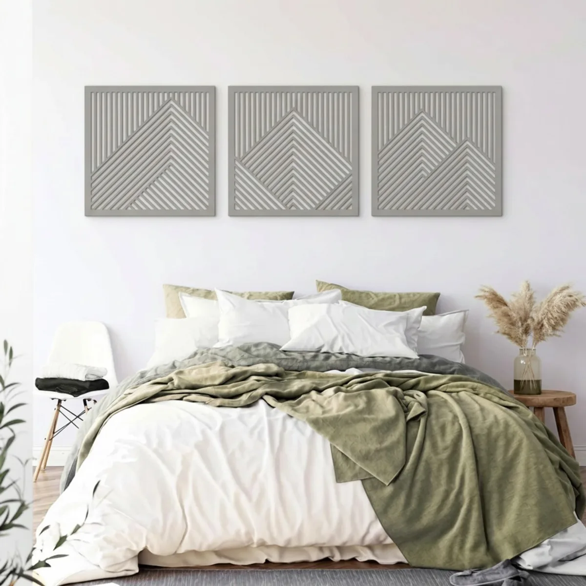 Mountain Wall Art Set, 3 Panels – Laser-Cut Birch Plywood, 64x20 cm