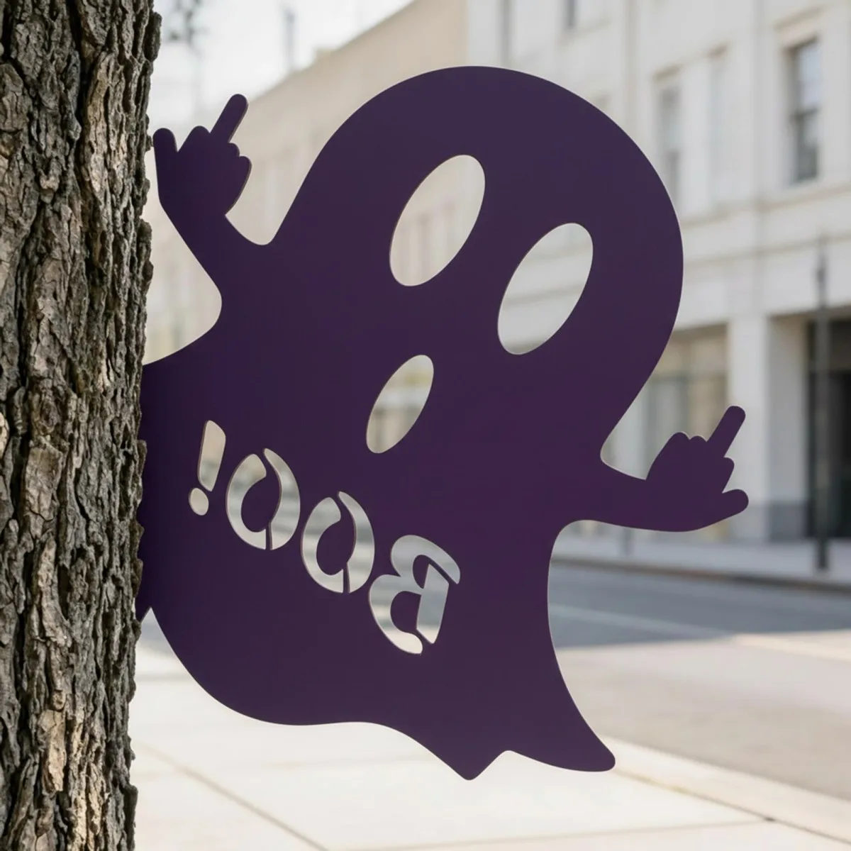 Halloween Frecher Geist Gartendeko – Lässiges BOO-Schild mit Stinkefinger 60 cm