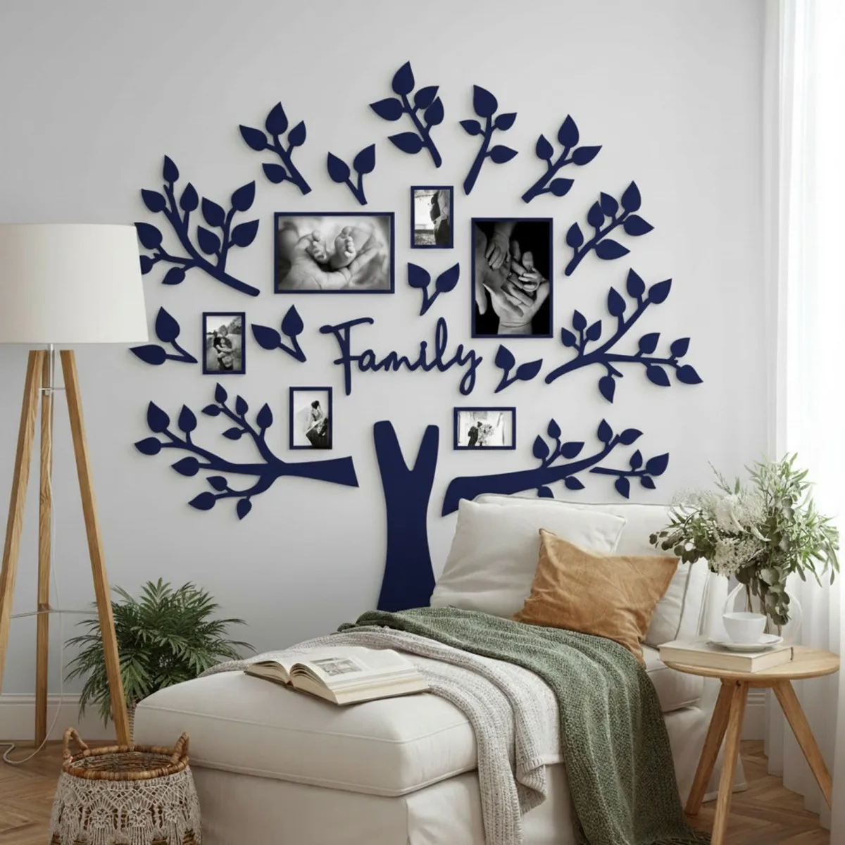 Family Tree Wall Decor XXL with 6 Photo Frames – Birch Plywood